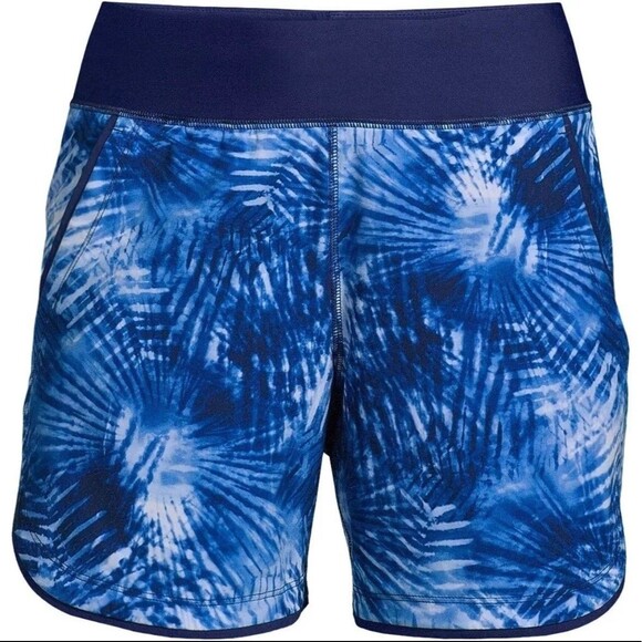 LANDS' END WOMEN'S QUICK DRY 5-INCH SWIM SHORTS WITH PANTY Size 8 Blue Swirl - Picture 1 of 16